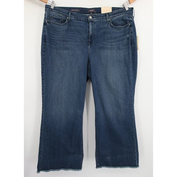 NYDJ Teresa Wide Leg Ankle Jeans Blue High Rise Frayed Hem Plus Size 22W NWT - Picture 1 of 16